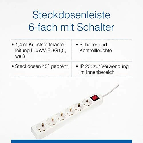 6 lizdų ilgiklis su jungikliu AS-SCHWABE 1,4m VV-3G1,5