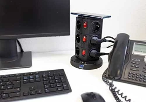 12 elektros lizdų ilgintuvas su belaidžio įkrovimo stotele AS-SCHWABE