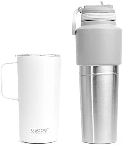 Asobu Asobu Twin Pack Butelis su puodeliu baltas, 0,9 L + 0,6 L