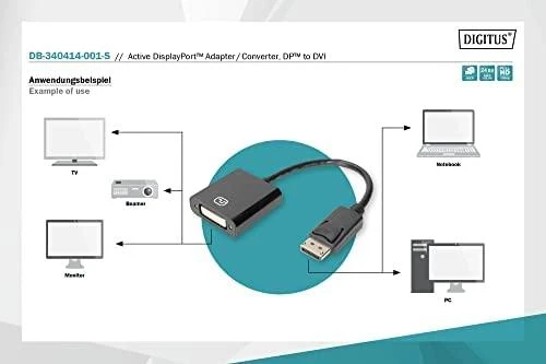 Digitus DisplayPort į DVI adapterio veikimo schema