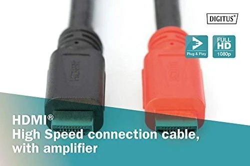 Assmann Electronic DIGITUS HDMI didelės spartos A tipo jungties kabelis su stiprintuvu. M/M 15.0m Full HD CE auksinis bl