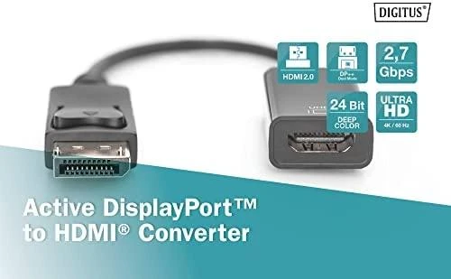 DIGITUS DisplayPort adapteris / keitiklis, DisplayPort – HDMI A tipo St/Bu, 0,2 m