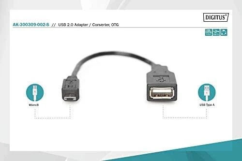 Assmann Electronic ASSMANN OTG kabelis USB micro-B St iki USB-A Bu 20cm