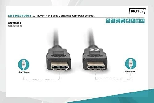 Assmann Electronic „Digitus“ didelės spartos HDMI su Ethernet prijungimo kabeliu | DB-330123-020-S | 2 m