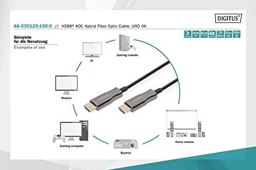 Assmann Electronic ASSMANN HDMI AOC Hibridinio pluošto jungties kabelis Tipas AM/M 10m UHD 8K60Hz CE auksinis bl