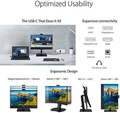 ASUS Business BE24ECSNK 24 colių 1920x1080 FHD IPS Monitorius 16:9 interneto kamera Mic DP HDMI 80W USBC MiniPC priedas