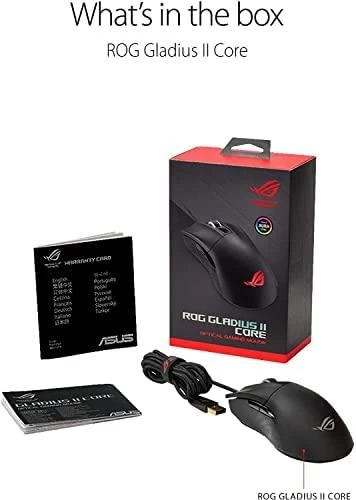 Optinė laidinė pelė Asus ROG Gladius II Core, 6 200-dpi/Omron switches with 50-million-click durability/lightweight - 92,5 g/Aura Sync