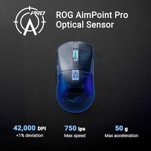 ASUS ROG Harpe Ace Mini belaidė žaidimų pelė, optinis jutiklis, 42,000 DPI, 5 mygtukai, juoda, abiejų rankų, USB Type-C ir Bluetooth ryšys