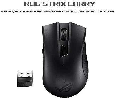 ASUS ROG Strix Carry kompiuterinė pelė RF belaidis + „Bluetooth“ Optinis 7200 DPI dešinei rankai