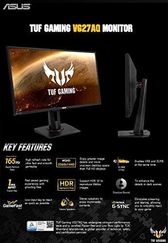 Monitorius Asus Gaming VG27AQ/IPS, WQHD, 2560 x 1440 pikselių, 16:9, 1 ms, 350 cd/m², Juodas
