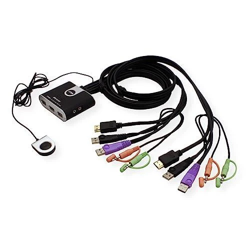 Aten 2 prievadų USB HDMI/garso kabelio KVM jungiklis su nuotolinio prievado parinkikliu | Aten