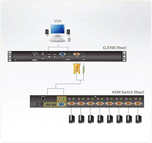 ATEN CL3100NX-ATA-AG ATEN 1U Ultra Short Gylis Single Rail plačiaekranis LCD konsolė (USB / VGA)