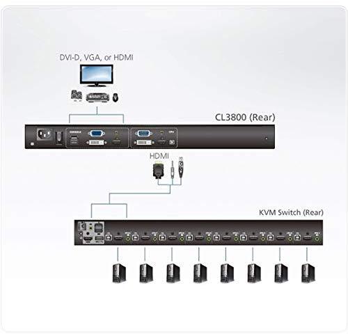 Aten | 1U Ultra Short Gylis Dual Rail plačiaekranis LCD pultas (USB/HDMI/DVI/VGA)
