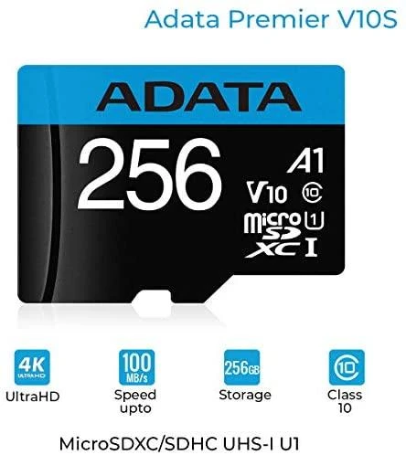 ADATA 256GB Micro SDXC atminties kortelė su parametrais