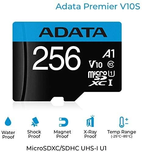 ADATA 256GB Premier Micro SDHC, R/W iki 100/25 MB/s, su adapteriu
