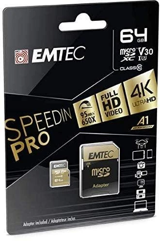 Karta Emtec Speedin Pro Micro SDXC 64 GB 10 klasės UHS-I/U3 A1 V30 (ECMSDM64GXC10SP)