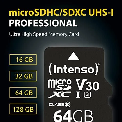 „Intenso Professional Micro SDXC“ 64 GB 10 klasės UHS-I/U1 kortelė (3433490)