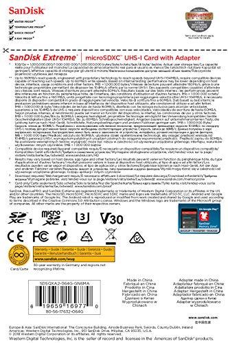 Atminties kortelė „SanDisk Extreme Micro SDXC 64GB“ + SD adapteris + „Rescue Pro Deluxe“ 160 MB/s A2 C10 V30 UHS-I U3; EAN: 619659169770