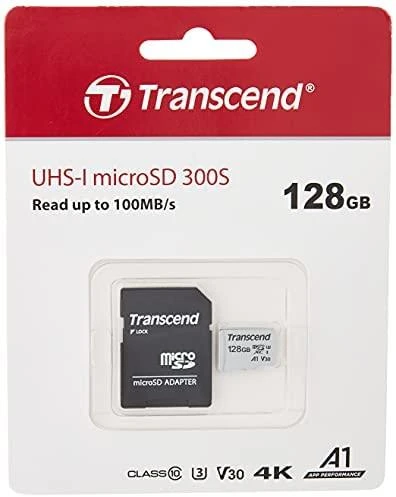 Atminties kortelė su adapteru Transcend microSDXC USD300S 128GB CL10 UHS-I U3 iki 95MB/S