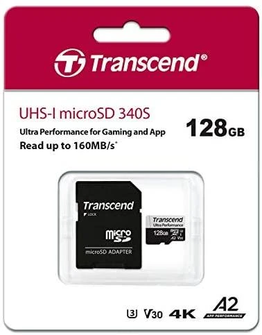 Transcend 128GB Micro SD kortelė su adapteriu pakuotėje