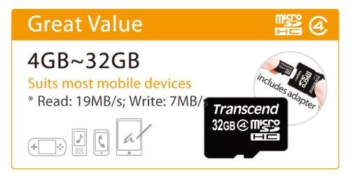 Transcend Micro SDHC 4GB Class4 19/5 MB/s atminties kortelė + adapteris