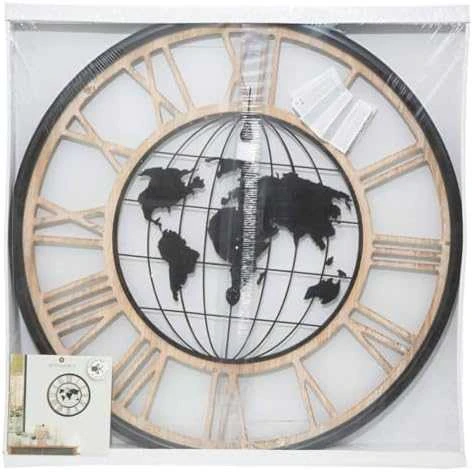 Atmosphera WORLD Sieninis laikrodis su pasaulio žemėlapiu ir romėniškais skaitmenimis, tylus mechanizmas, Ø 67 cm