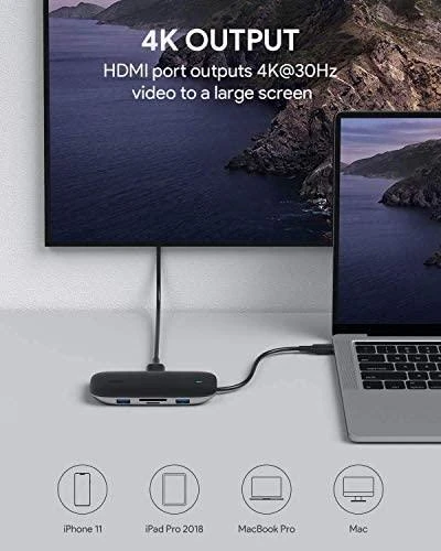 Aukey 8 Port USB 3.0 Type-C Hub CB-C71 Juodas