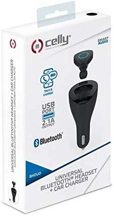 CELLY BLUETOOTH HEADSET + CAR CHARGER Juodas