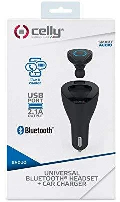 CELLY BLUETOOTH HEADSET + CAR CHARGER Juodas