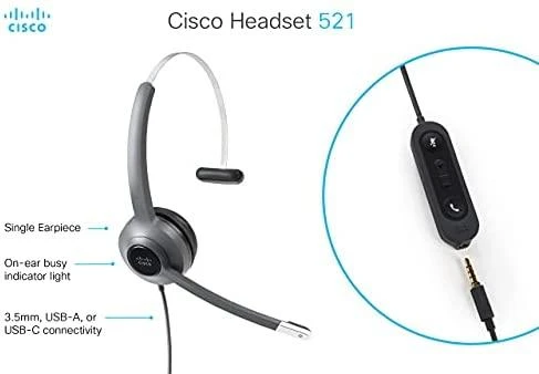 Cisco Ausinės 521 WIRED SINGLE 3.5MM - USB Ausinės ADAPTER