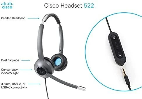 Cisco Ausinės 522 WIRED DUAL 3.5MM - USB Ausinės ADAPTER
