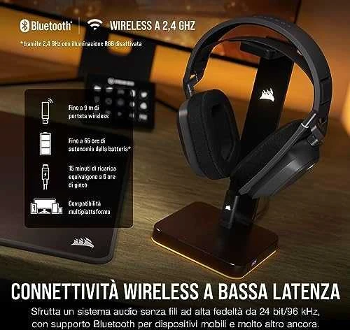 Corsair HS80 MAX belaidės žaidimų ausinės, Pilkos spalvos
