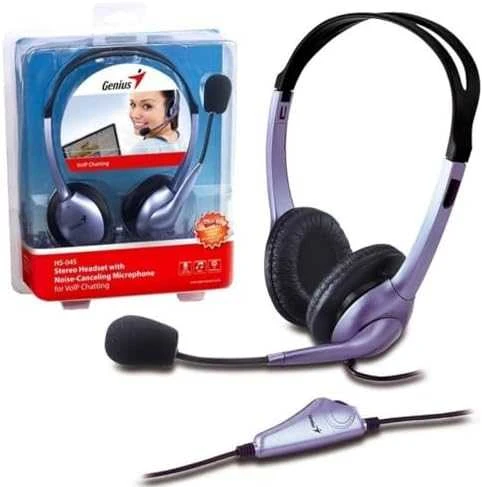 Genius HS-04S ausinės su mikrofonu, przewodowa, juoda-sidabrinė, 1x 3.5 mm jack