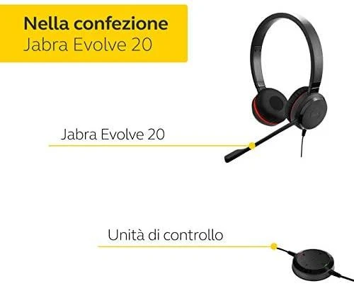 Ausinės JABRA EVOLVE 20 MS Stereo USB su lankeliu ant galvos triukšmo slopinimas USB jungtis su užtildymo mygtuku ir garsumo valdymu ant laido