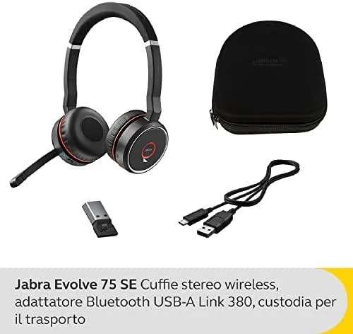Belaidės ausinės Jabra Evolve 75 SE MS Duo, Juodos