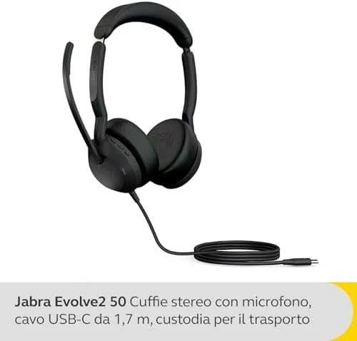 Ausinės Jabra Evolve2 50 USB-C, UC, Stereo, juodos spalvos