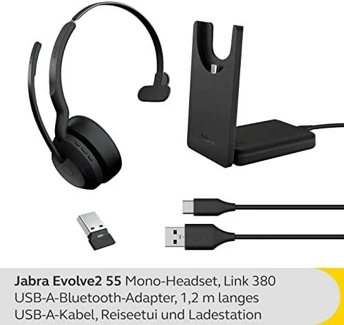 Jabra Evolve2 55 Mono ausinių komplektas su įkrovimo stovu