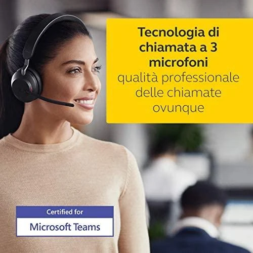 Ausinės Jabra Evolve2 65, MS Mono, Juodos. Belaidės, juodas Bluetooth, su Link 380 USB-A, optimizuota Microsoft Teams