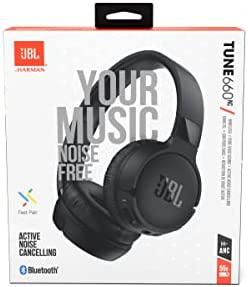 Belaidės ant ausų uždedamos triukšmą slopinančios ausinės JBL Tune 660NC, Juodos