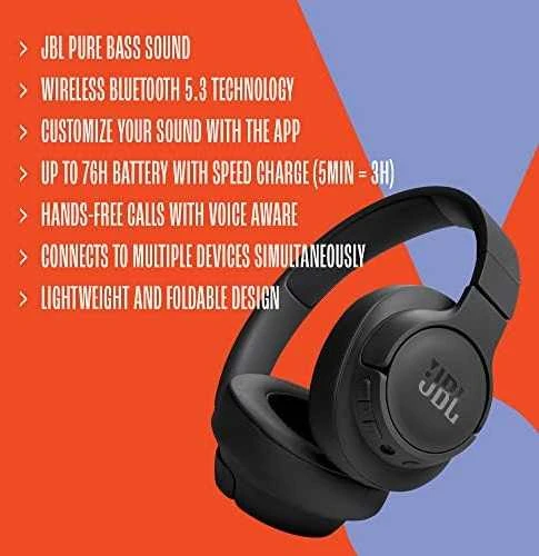 Belaidės ausinės JBL Tune 720BT, Juodos spalvos