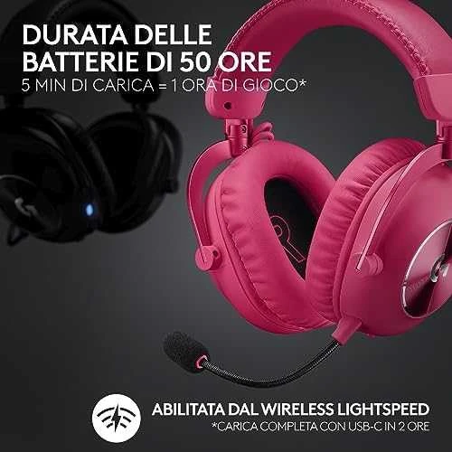 Logitech G Pro X 2 Lightspeed belaidės ausinės žaidimams, Rožinės spalvos
