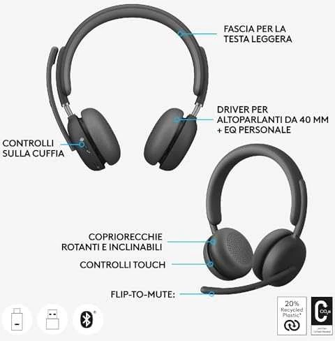 Ausinės Logitech Zone Belaidės 2 MS Stereo USB-C/A