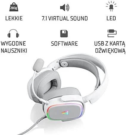MODECOM MC-899 PROMETHEUS baltos laidinės ausinės 7.1 | USB
