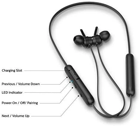Į ausis dedamos belaidės ausinės su mikrofonu Philips TAE1205BK/00, Juodos