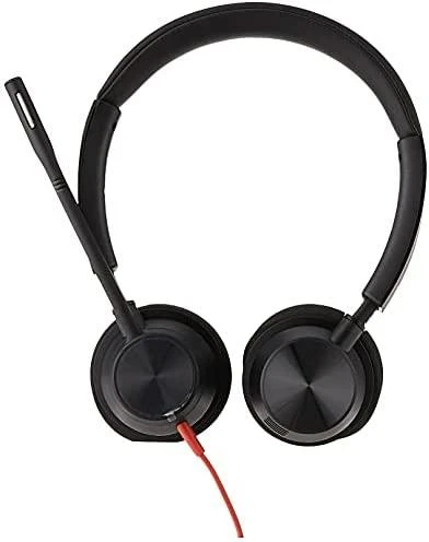 Poly Blackwire 3320 ausinės su mikrofonu ir raudonu laidu