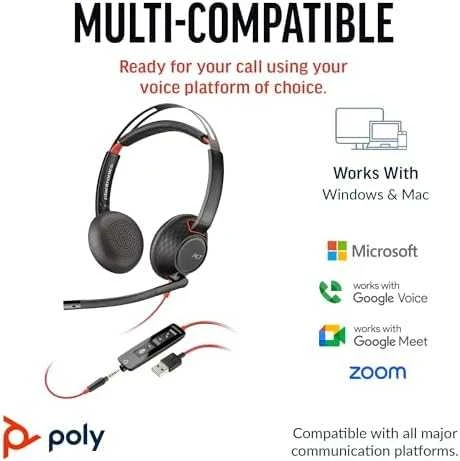Hewlett Packard (HP) Poly Blackwire 5220 Stereo USB-C Ausinės +3.5mm Plug +USB-C/A Adapteris (207576-201)