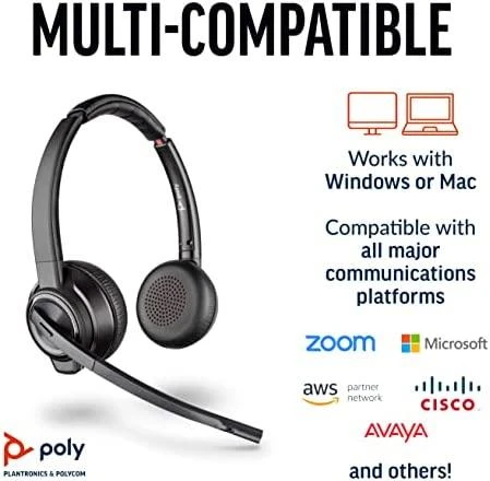 Poly Plantronics Savi 8220 UC-M ausinės, stereo, belaidė, DECT, įskaitant USB raktą, optimizuotas vieningas ryšys