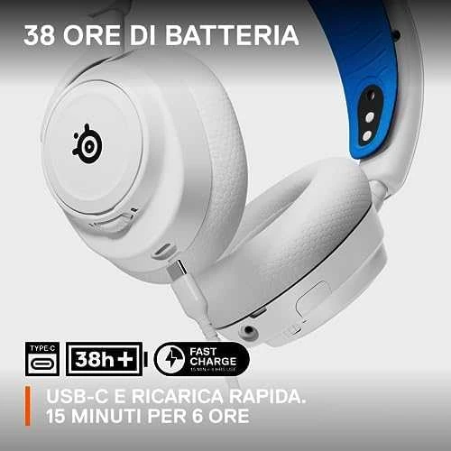 Belaidės ausinės su mikrofonu SteelSeries Arctis Nova 7P Over-Ear, Baltos/Mėlynos spalvos