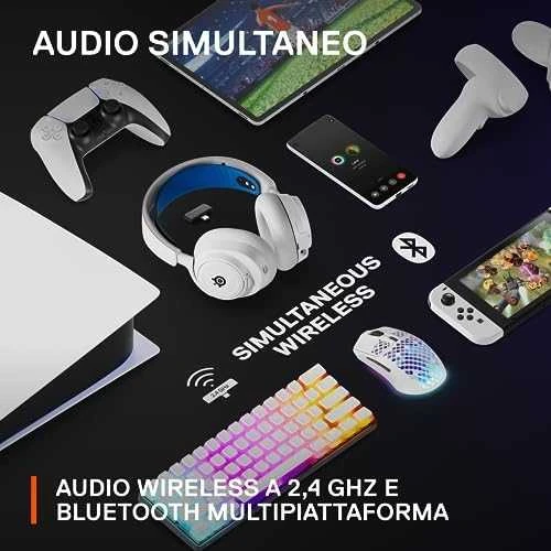 Belaidės ausinės su mikrofonu SteelSeries Arctis Nova 7P Over-Ear, Baltos/Mėlynos spalvos
