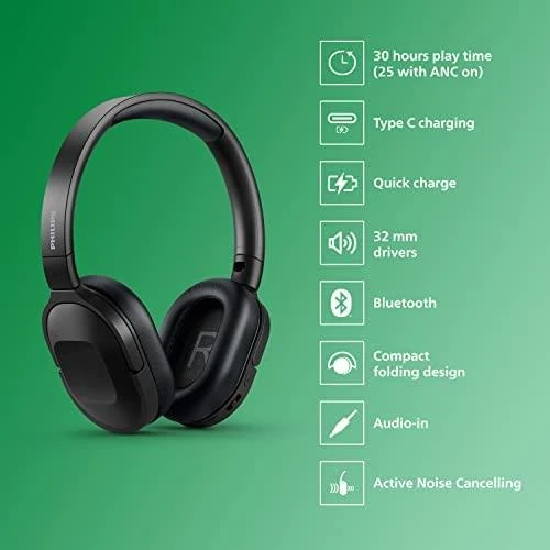 Philips Belaidės Ausinės TAH6506BK/00, ANC, Multipoint pairing, Slim ir lightweight
